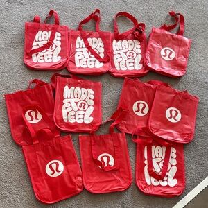 11 Lululemon Red small Reusable Tote Bags- Made to Feel Logo